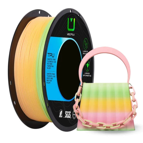 Multfila TPU Rainbow 95A Arco-Íris 1kg Filamento Flexível 1.75mm