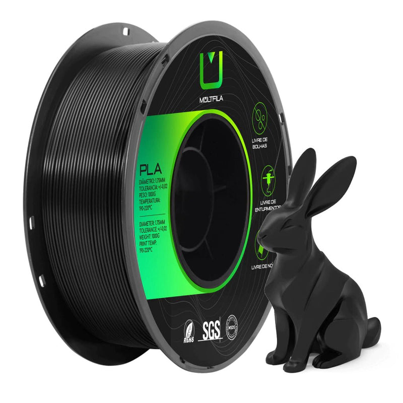 Multfila Filamento 3D PLA 1.75mm 1kg Preto Profissional - M3D