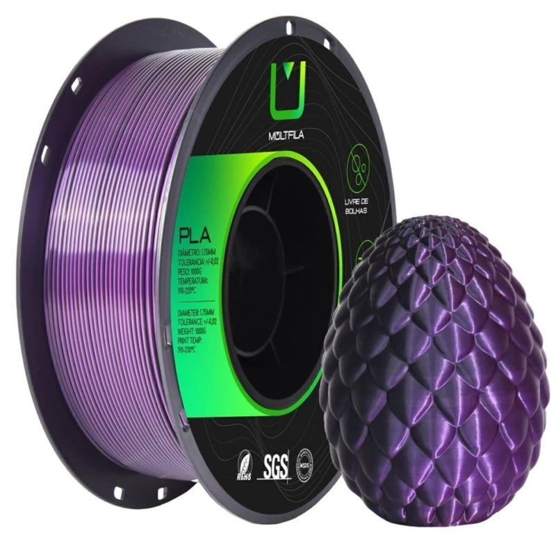Multfila PLA Silk Duo Color Filamento 1.75mm 1kg Preto e Roxo - M3D