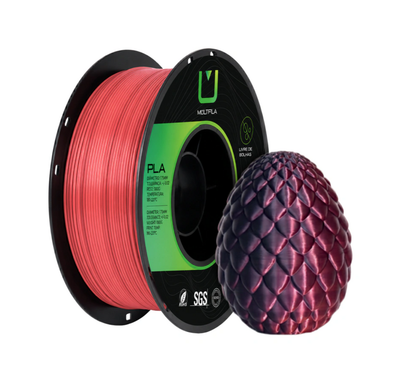 Multfila PLA Silk Duo Color Filamento 3D 1.75mm 1kg Preto e Vermelho