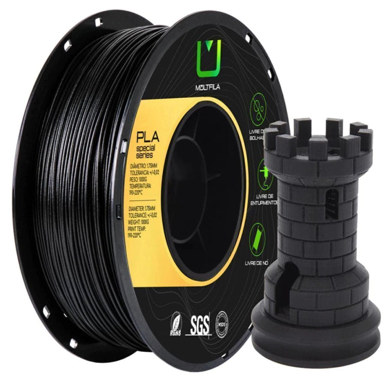 Multfila Filamento PLA Fibra de Carbono 1kg 1.75mm Preto - M3D