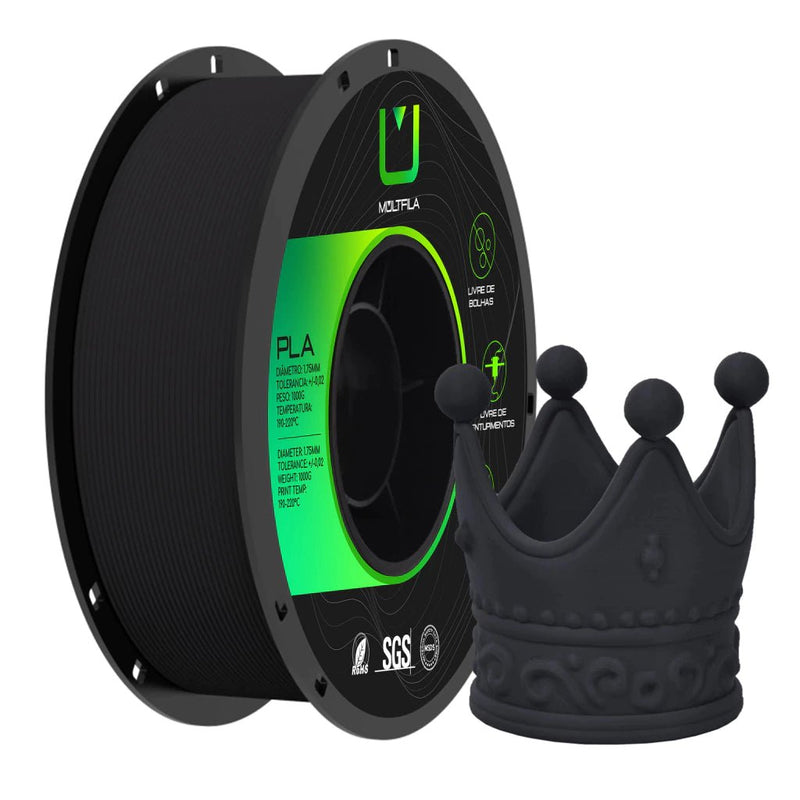 Multfila PLA Matte Fosco Filamento para Impressora 3D 1.75mm 1kg Preto - M3D