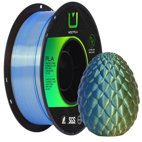 Multfila PLA Silk Duo Color Filamento 3D 1.75mm 1kg Azul e Verde - M3D
