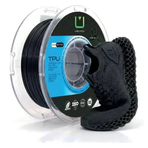 Multfila TPU 9075 Preto 1kg 1.75mm Filamento Flexível para Impressão 3D