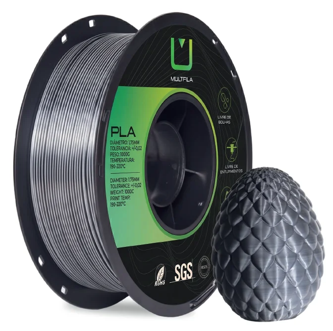 Multfila PLA Silk Duo Color Filamento 3D 1.75mm 1kg Preto e Prata